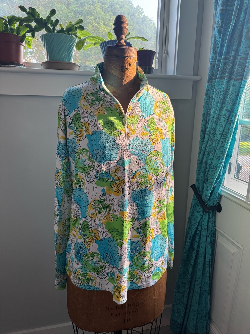 IBKUL Floral Zip Jacket in Blue, Green & White